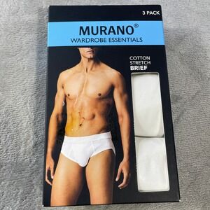 Murano Wardrobe Essentials Brief 3 Pack Mens Size Large White Cotton Stretch